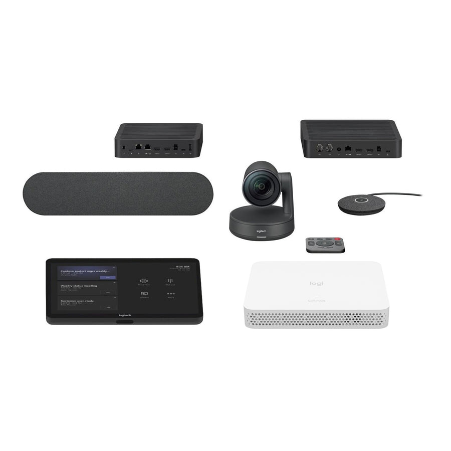 Logitech Medium Room Solution for Teams & Zoom - Rally PTZ Camera, RoomMate, Tap Controller, Speaker & Mic Pod & Accessories (Refurbished)
