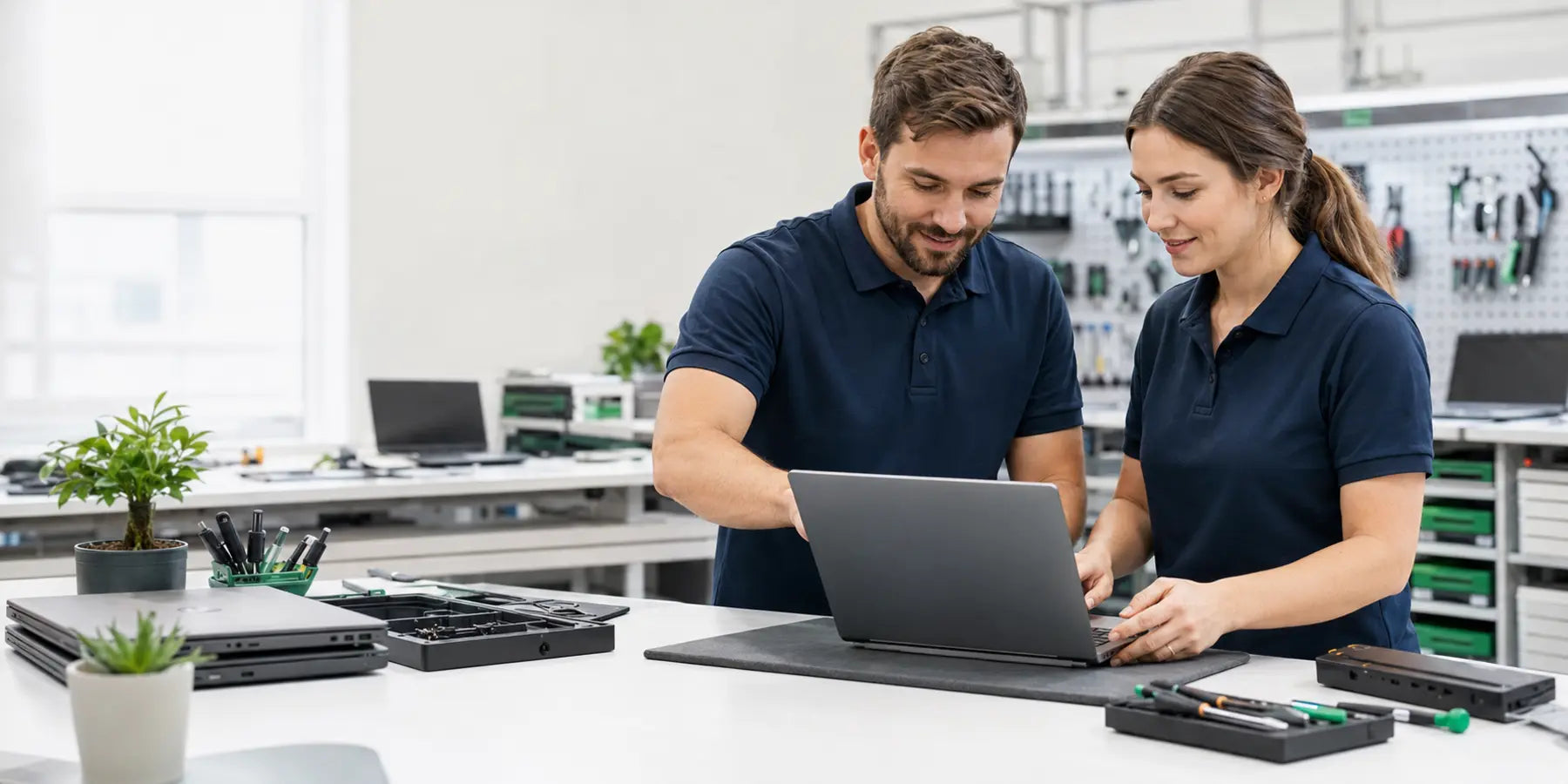 Cybist technology specialists preparing professional equipment